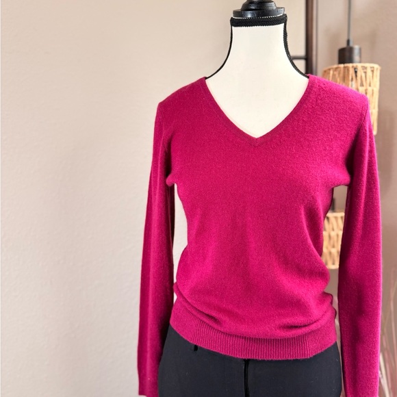 NWT 💯% Cashmere V-Neck Sweater in Vibrant Pink Size Petite Small - Picture 1 of 5